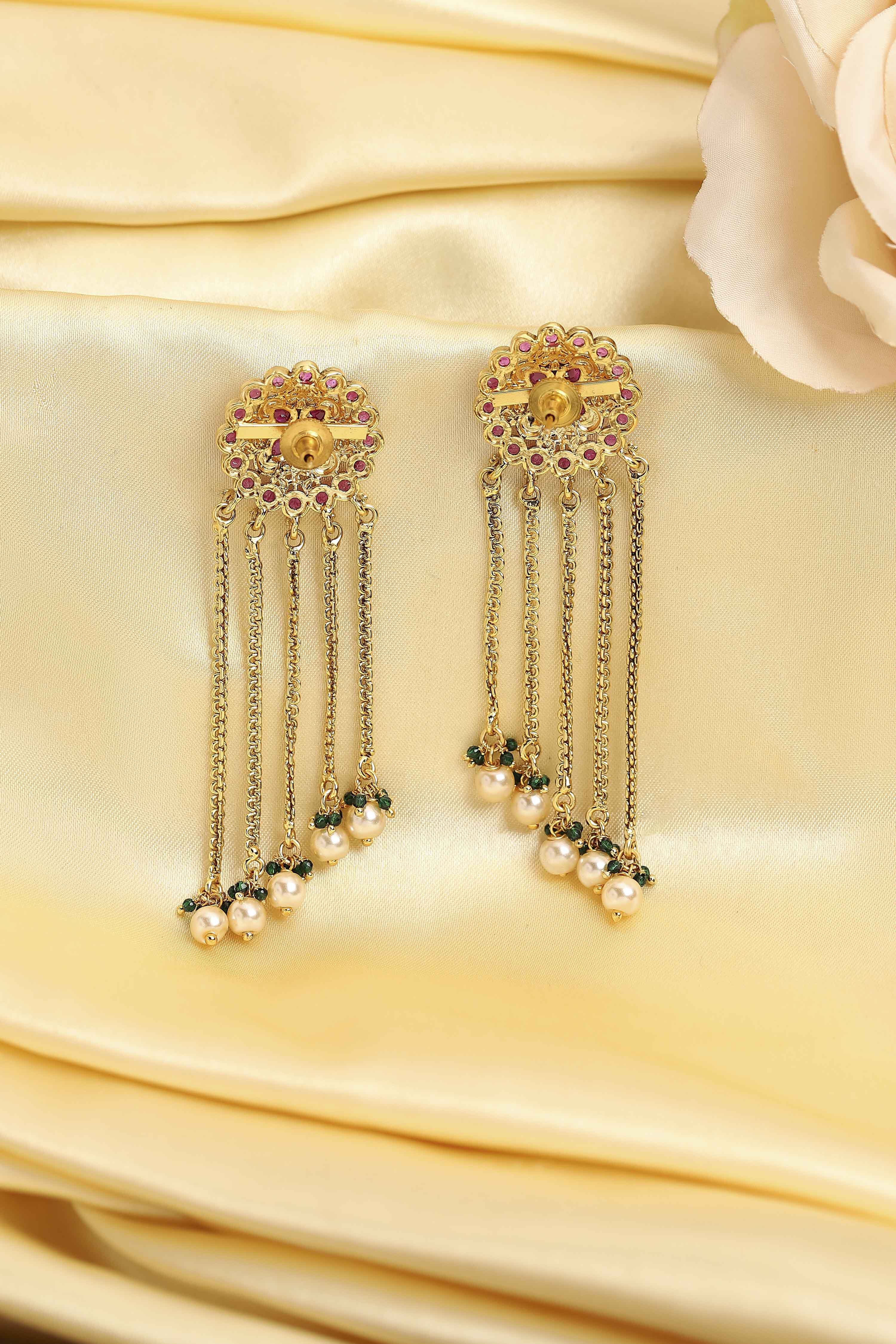 Multicolour Gold Plated Brass Stone Studded Drop Earrings image number 2