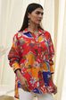 Orange Cotton Floral High-Low Shirt image number 4