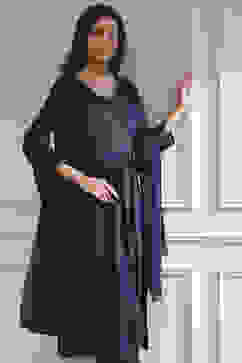 Blue Solid Gathered Suit Set image number 8