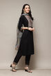 Charcoal LIVA Straight Kurta Slim Pant Suit Set image number 6