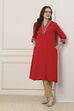Red Viscose Rayon Straight Kurta