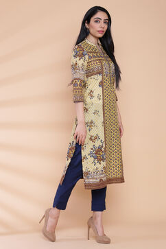 Mustard Cotton Straight Printed Kurta image number 3