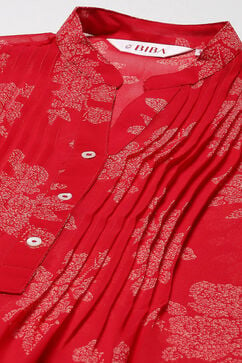 Red Polyester Straight Printed Kurta image number 2