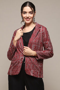 Maroon Poly Spandex Printed Jacket image number 5