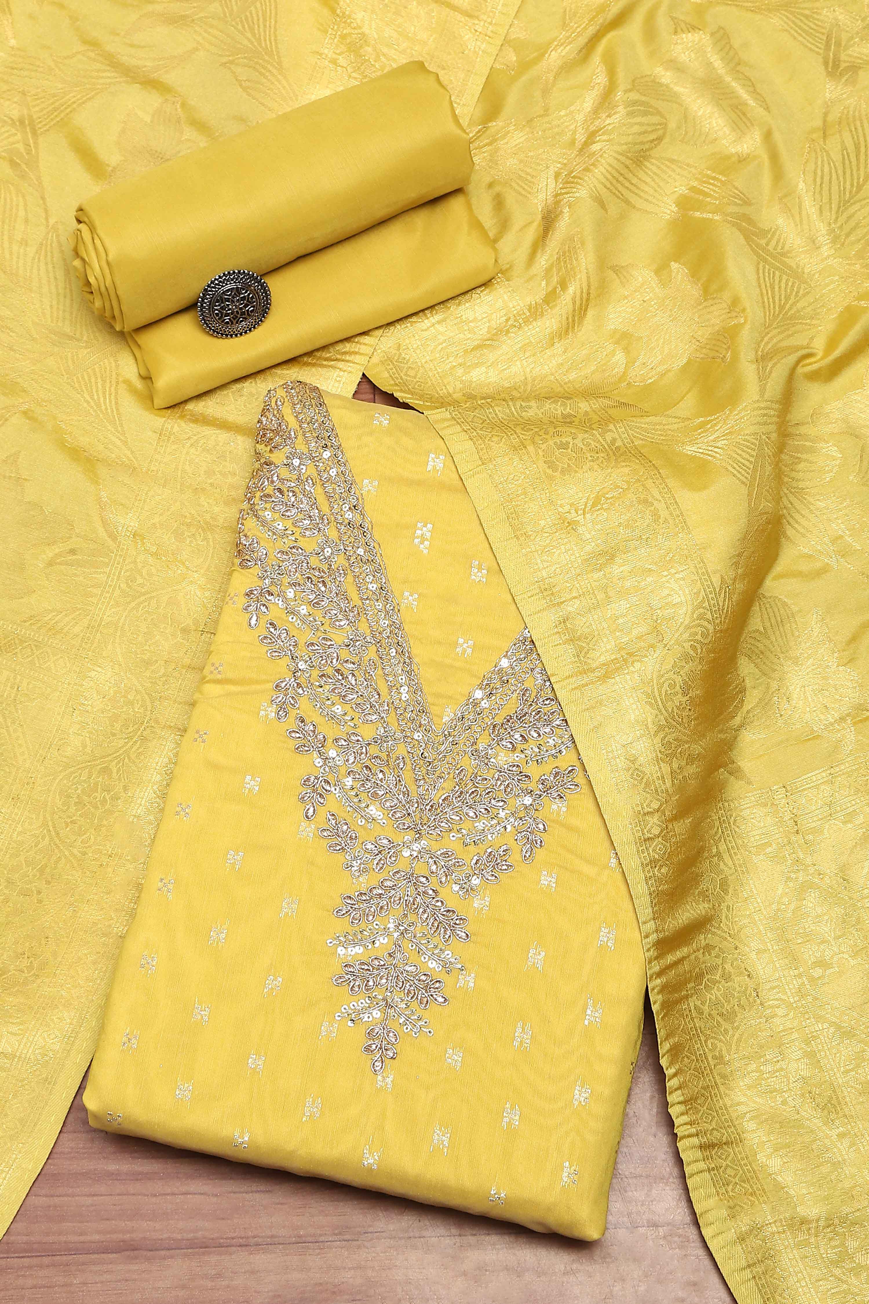 Green Georgette Embroidered Unstitched Suit Set image number 0
