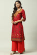 Red Cotton Straight Kurta image number 3