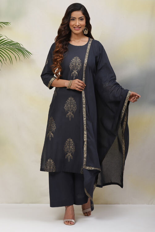 dark navy cotton straight kurta palazzo suit set