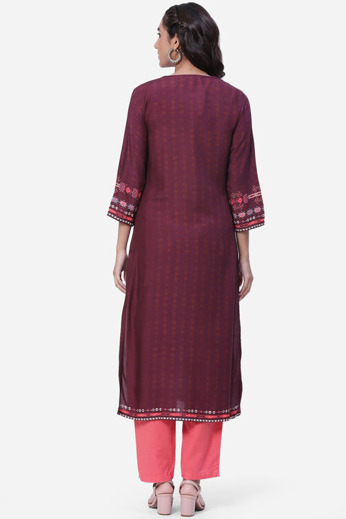 Berry Straight Rayon Kurta image number 4