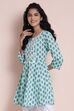 Mint Cotton Printed Kurti image number 4