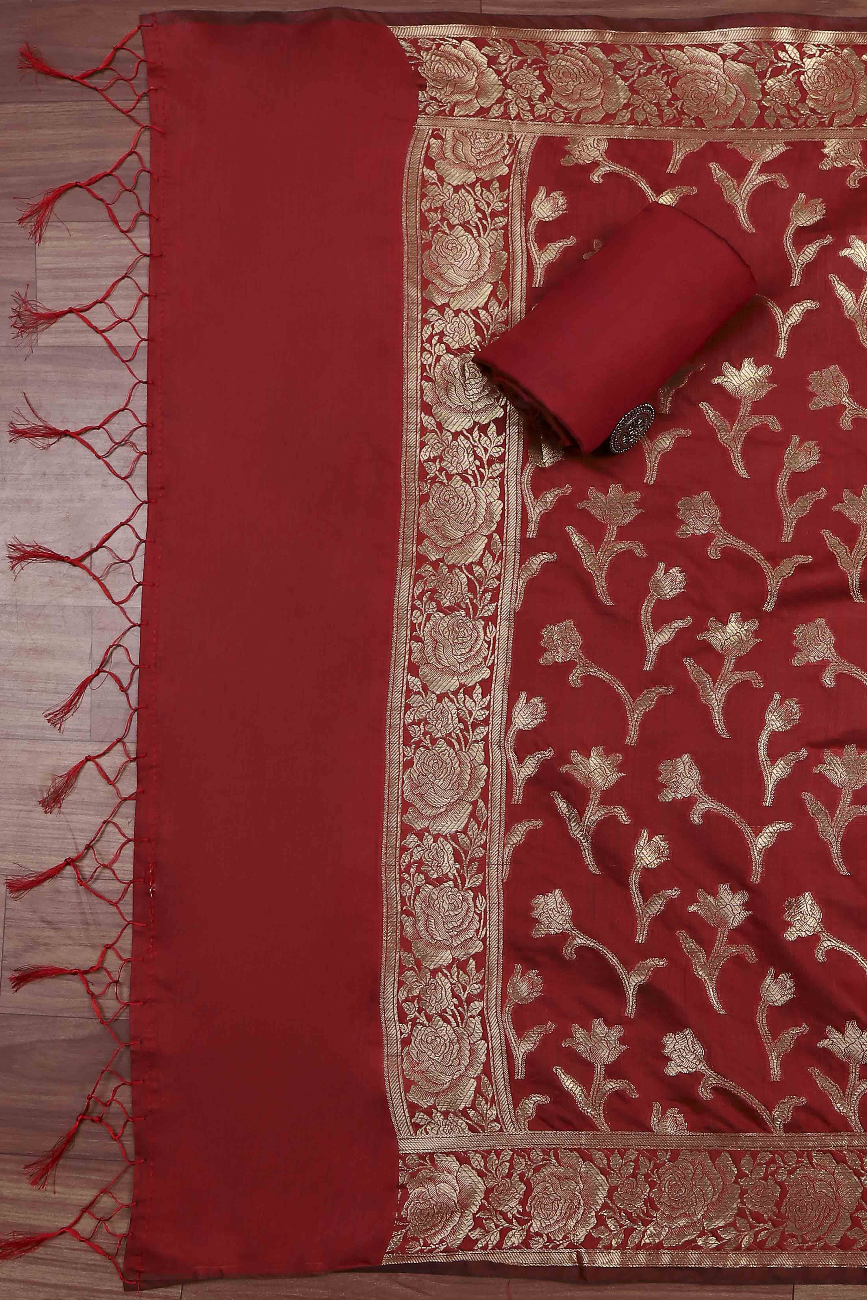 Yellow Banarasi Chanderi Banarasi Print Unstitched Suit Set image number 3