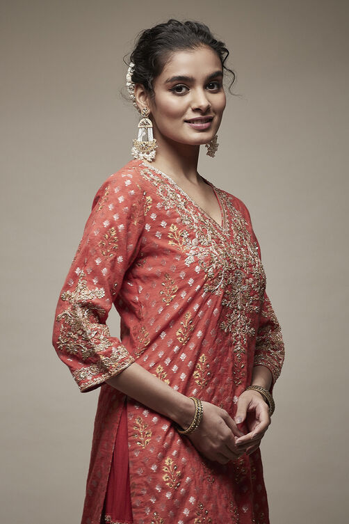 Red Cotton Blend Garara Suit Set image number 6