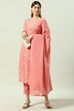 Blush Pink Printed Straight Kurta Regular Pant Suit Set image number 7