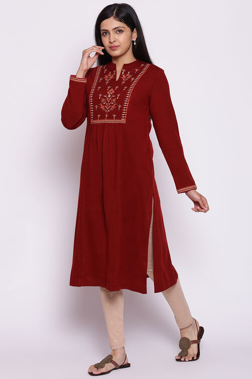 Red Straight Woolen Kurta image number 3