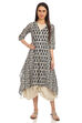 Off White And Navy Front Open Cotton Printed Dress image number 0