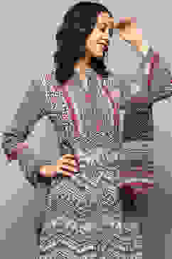 Beige and Black Pure Cotton Anarkali Suit Set image number 1