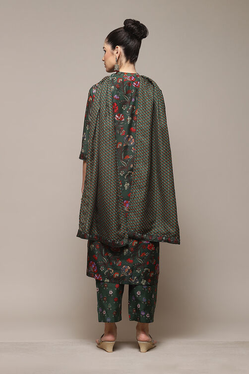 Green Poly Cotton Layered Kurta Narrow Palazzo Suit Set image number 4