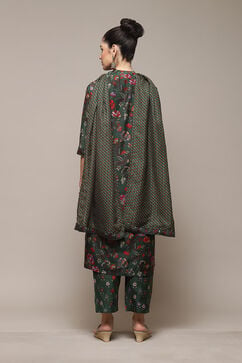 Green Poly Cotton Layered Kurta Narrow Palazzo Suit Set image number 4