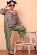 Green Viscose Blend Printed Top and Pant Set image number 0