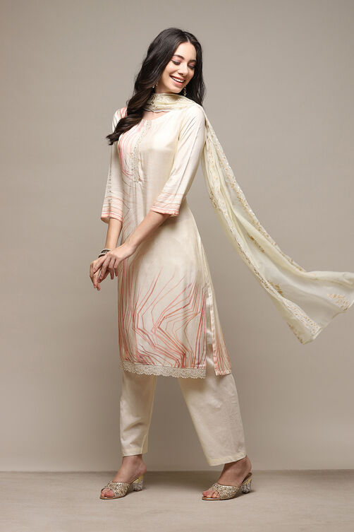 Lemon Muslin Machine Embroidered Unstitched Suit Set image number 1