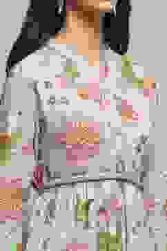 Light Blue Cotton Floral Tiered Dress image number 1