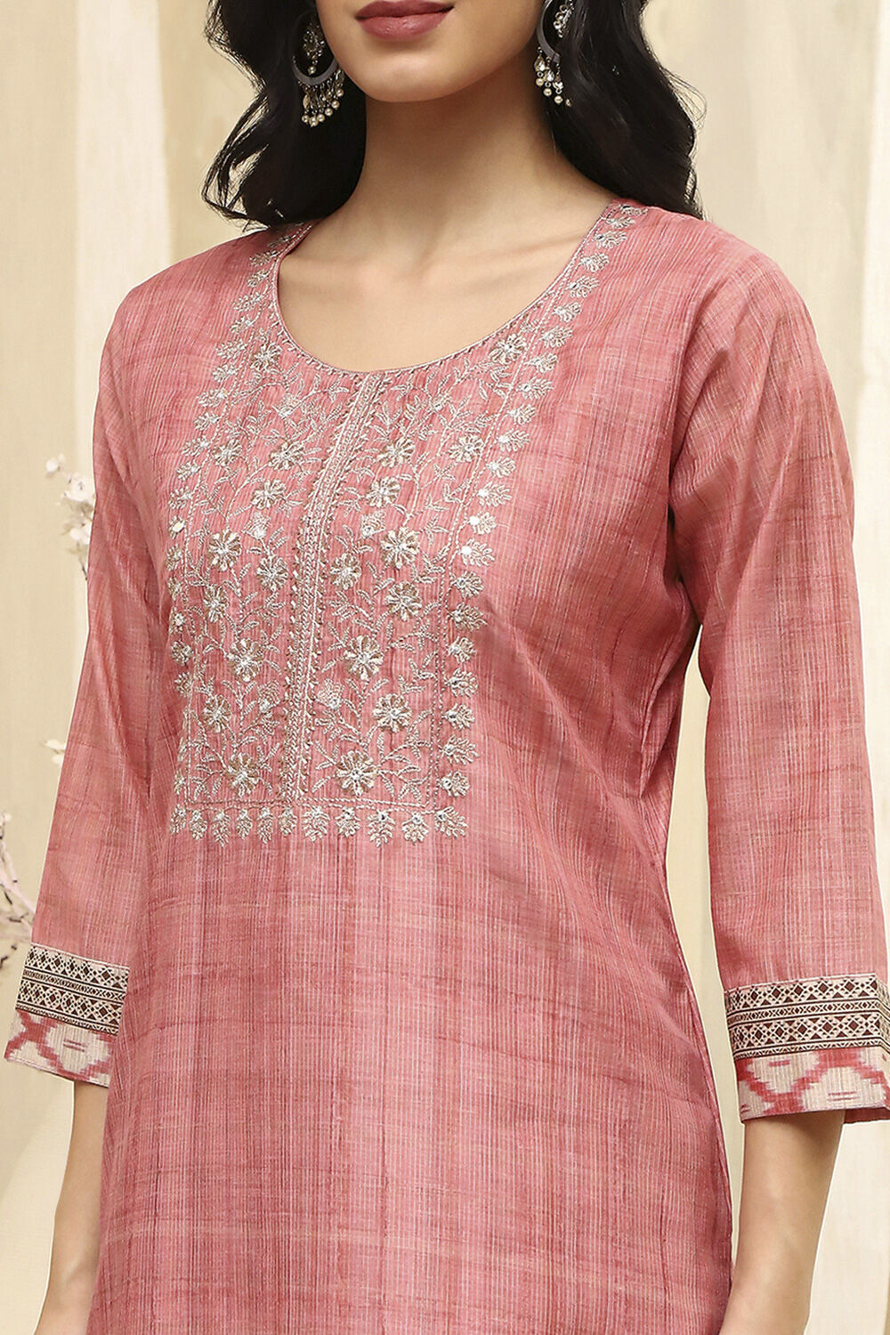 Peach Cotton Screen Print Unstitched Suit Set image number 2