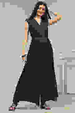 Navy Blue Viscose Rayon Asymmetric Dyed Jumpsuit image number 4