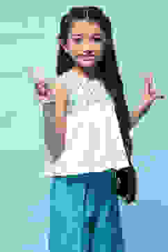 White Cotton Top With Contrast Colored Embroidery  image number 4