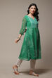 Green Cotton Blend Straight Printed Kurta image number 4