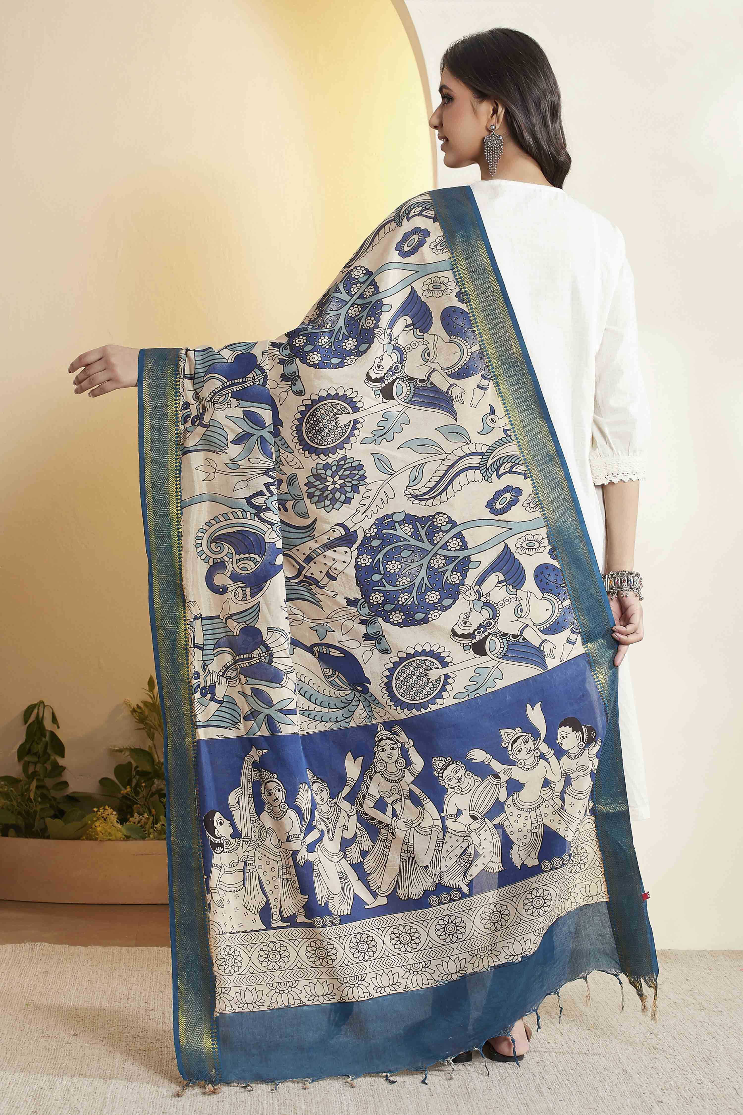 Blue Chennur Silk Printed Dupatta image number 5