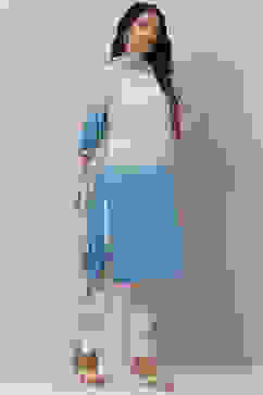 Ice Blue Poly Viscose Straight Kurta Slim Pant Suit Set image number 5