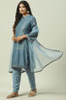 Sky Blue Printed Straight Kurta Salwar Suit Set