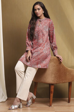 Red Knitted Block-Print Winter wear Short Kurta image number 0