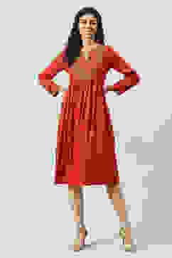Red Rayon Flared Printed Kurta Dress image number 0