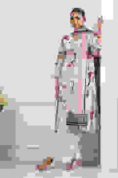 Beige Cotton Floral Printed Straight Suit Set image number 0