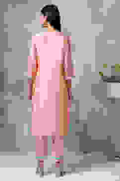 Peach Art Silk A-Line Kurta Regular Pant Suit Set image number 7