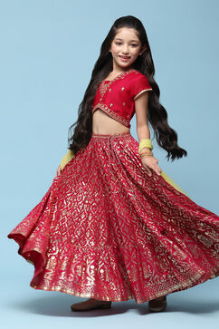 Fuschia Polyester Short Kurta Printed Suit Set image number 0