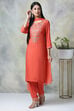 Saffron Rayon Straight Kurta Pants Suit Set image number 0