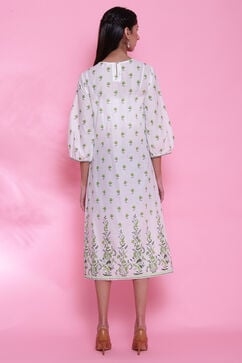 White And Green Cotton Kurta  Printed Kurta Dress image number 6