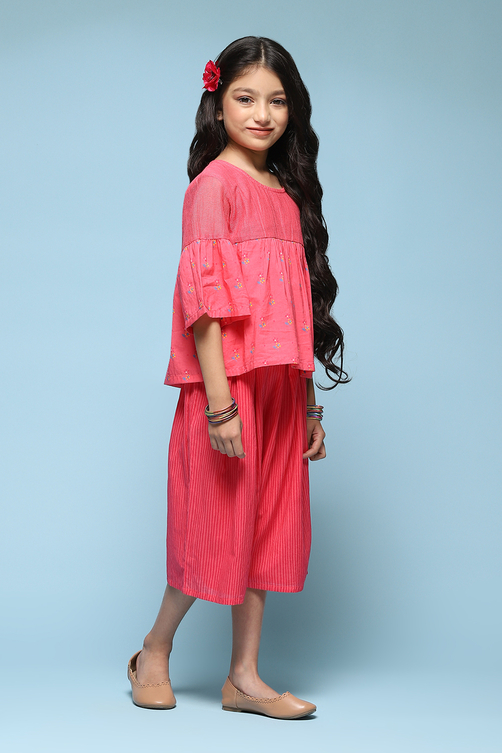 Pink Cotton Straight Printed Kurta Set image number 5