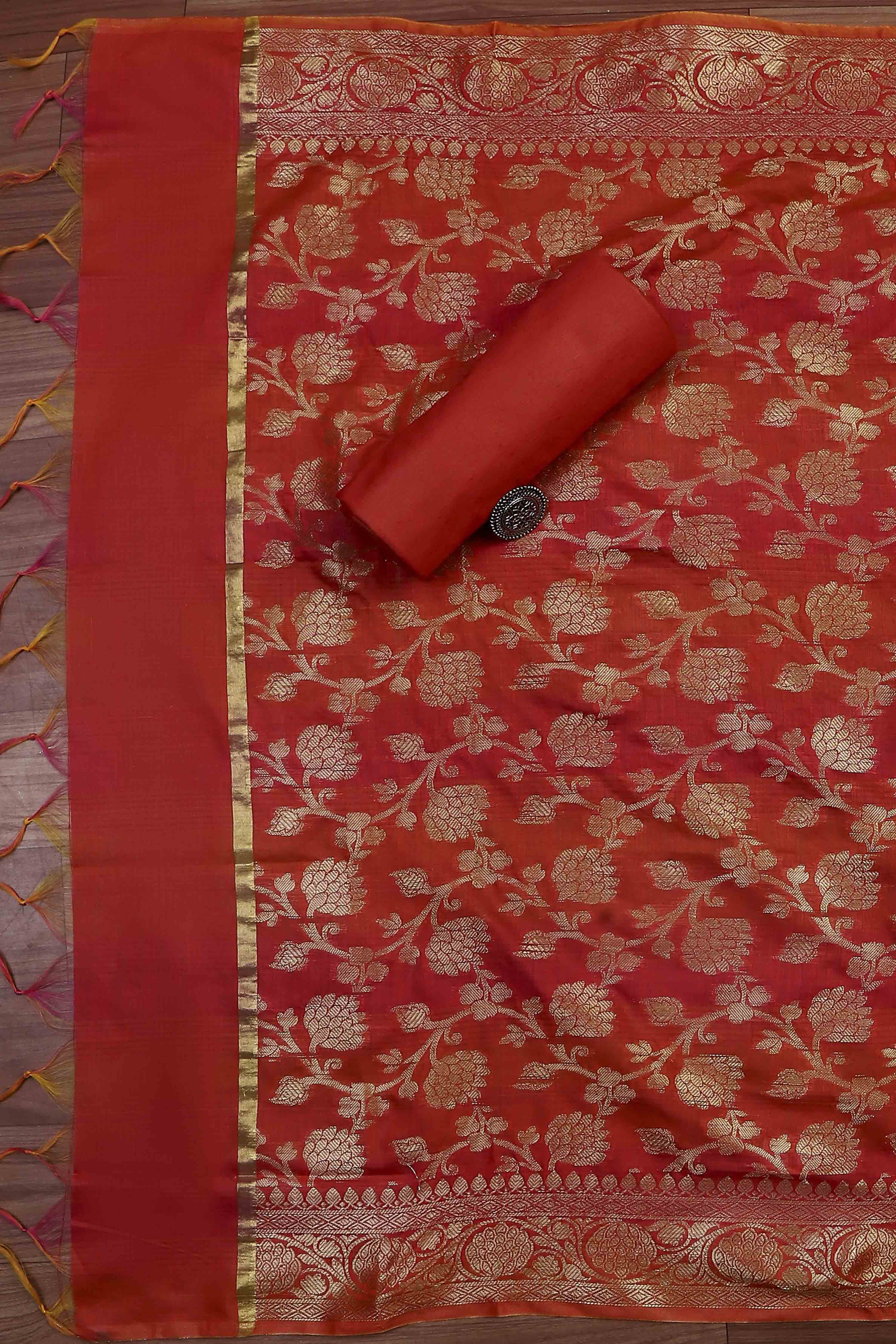 Pink Cotton Printed Embroidered Unstitched Suit Set image number 3