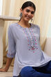 Dull Blue Modal Blend Asymmetric Short Kurta image number 0