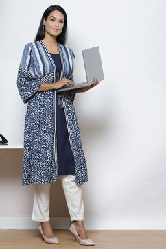 Indigo LIVA Printed Kurta with Jacket image number 4