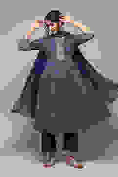 Blue LIVA Gathered Kurta Palazzo Suit Set image number 0