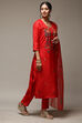 Red Silk Blend Hand Embroidered Unstitched Suit Set image number 7