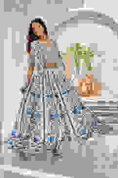 White Blue Cotton Straight Lehenga Set image number 6