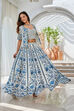 White Blue Cotton Straight Lehenga Set image number 6