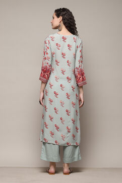 Sage Green Cotton Straight Kurta Palazzo Suit Set image number 4