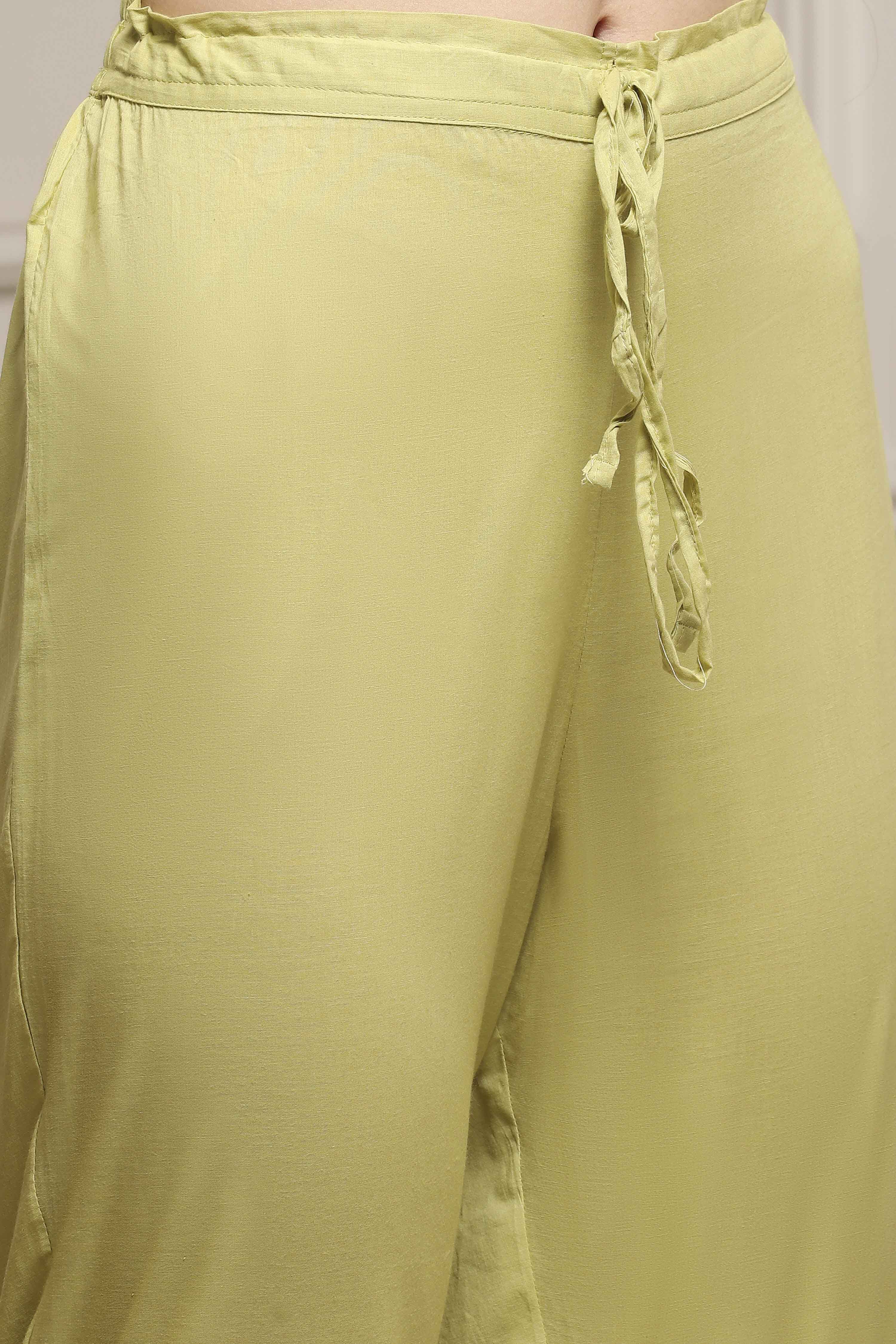 Sage Green Art Silk A-Line Kurta Regular Pant Suit Set image number 2