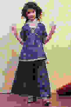 Navy Blue Printed Peplum Lehenga Set image number 6