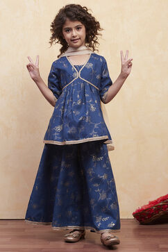 Navy Polyester Peplum Lehenga Set image number 6